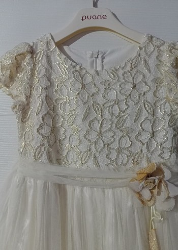 Kız Çocuk Beyaz Dantel İşlemeli Klasik Elbise - Görsel 4