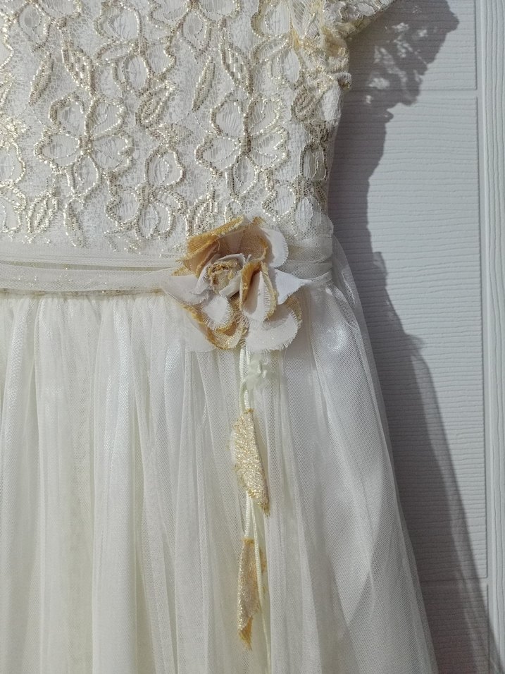 Kız Çocuk Beyaz Dantel İşlemeli Klasik Elbise - Görsel 5