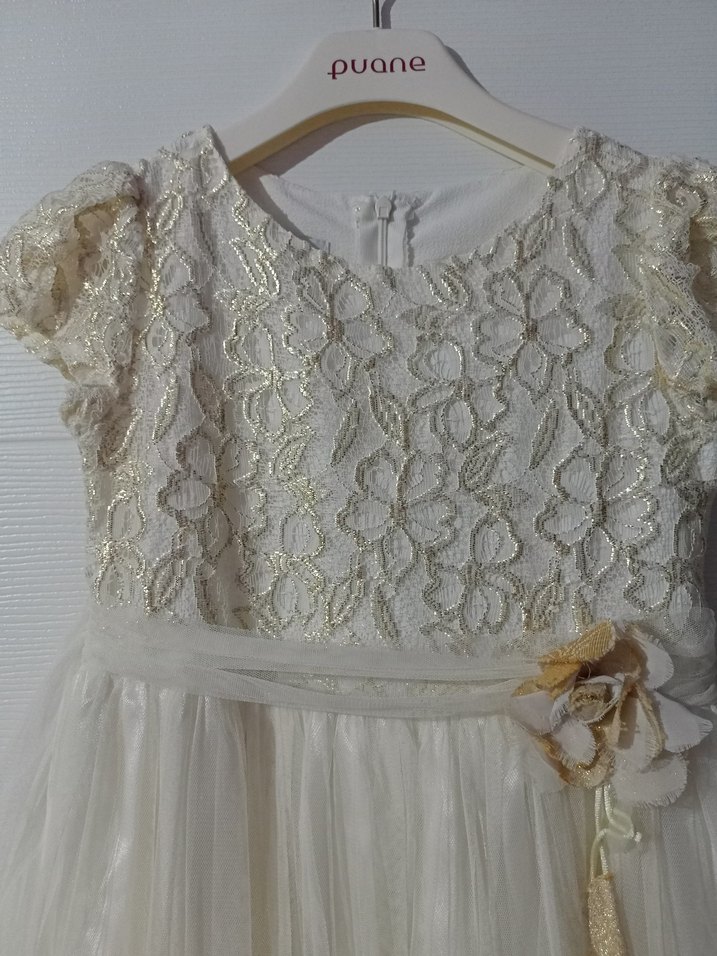 Kız Çocuk Beyaz Dantel İşlemeli Klasik Elbise - Görsel 4