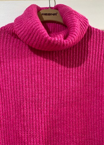 Pembe Boğazlı Örgü Kadın Kazak - Görsel 2