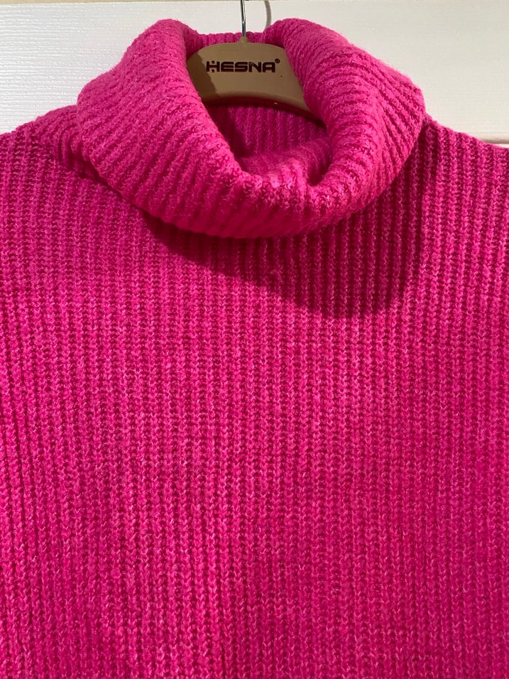 Pembe Boğazlı Örgü Kadın Kazak - Görsel 2