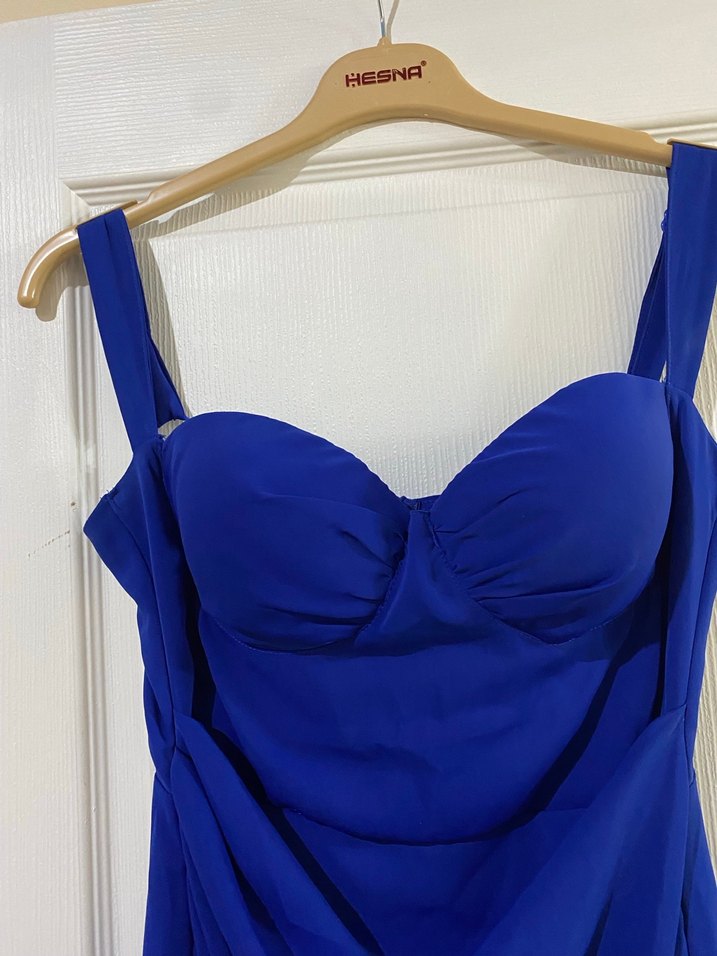 Drapeli Lacivert Uzun Abiye Elbise - Görsel 3