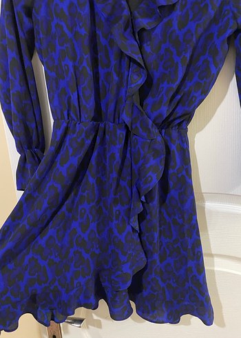 Mavi Yılan Desenli Fırfırlı Mini Elbise - Görsel 2