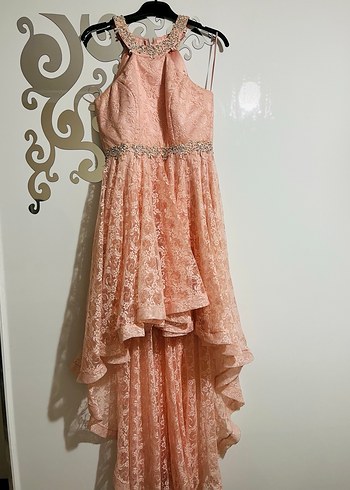 Pembe Dantel İşlemeli Uzun Abiye Elbise - Görsel 2