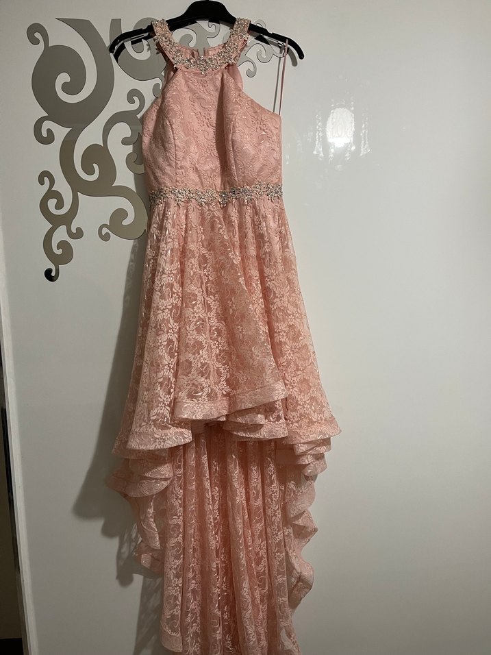 Pembe Dantel İşlemeli Uzun Abiye Elbise - Görsel 3