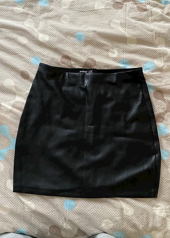 Kadın Siyah Deri Mini Etek