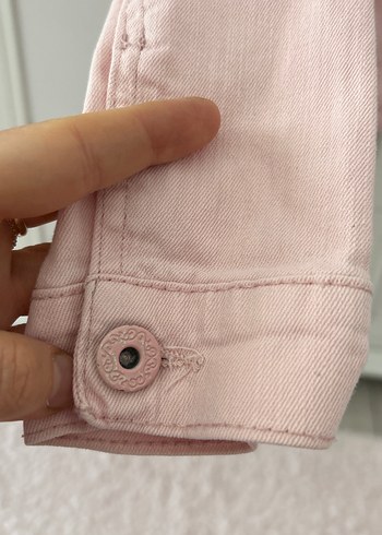 13-14 Yaş Beden pembe Renk Düğmeli Pudra Pembe Keten Kadın Denim Ceket