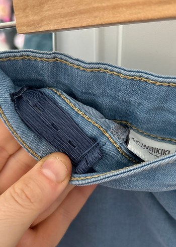13-14 Yaş Beden mavi Renk Mavi Denim Volanlı Midi Etek