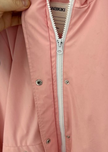 12-13 Yaş Beden Kız Çocuk Pembe Düğmeli Yağmurluk