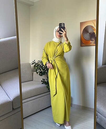 Diğer Belden bağlamalı yağ yeşili elbise
