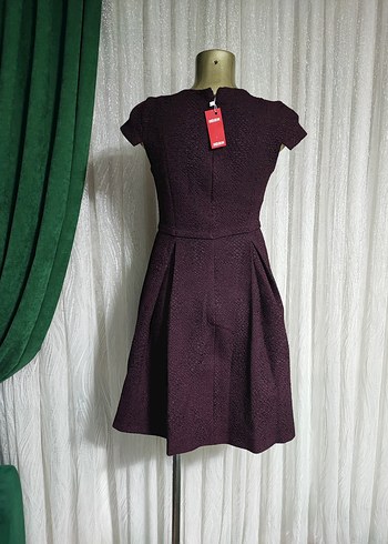 Bordo Piliseli Kolsuz Triko Elbise - Görsel 4