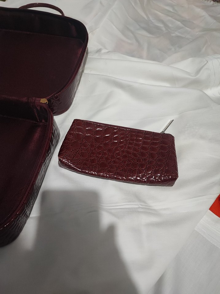 Bordo Timsah Desenli Şık Çanta Seti — görsel 5/10