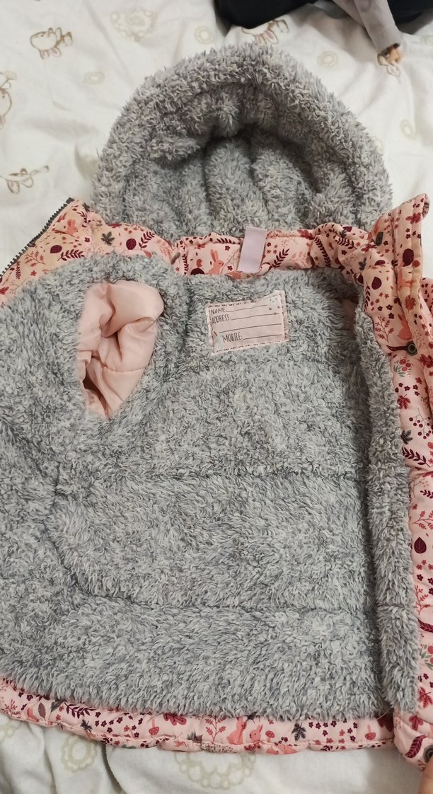 Kız Çocuk Pembe Desenli Kürklü Mont - Görsel 2