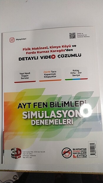  2024 Basım 3D Yayınları Ayt Fen Bilimleri Denemesi