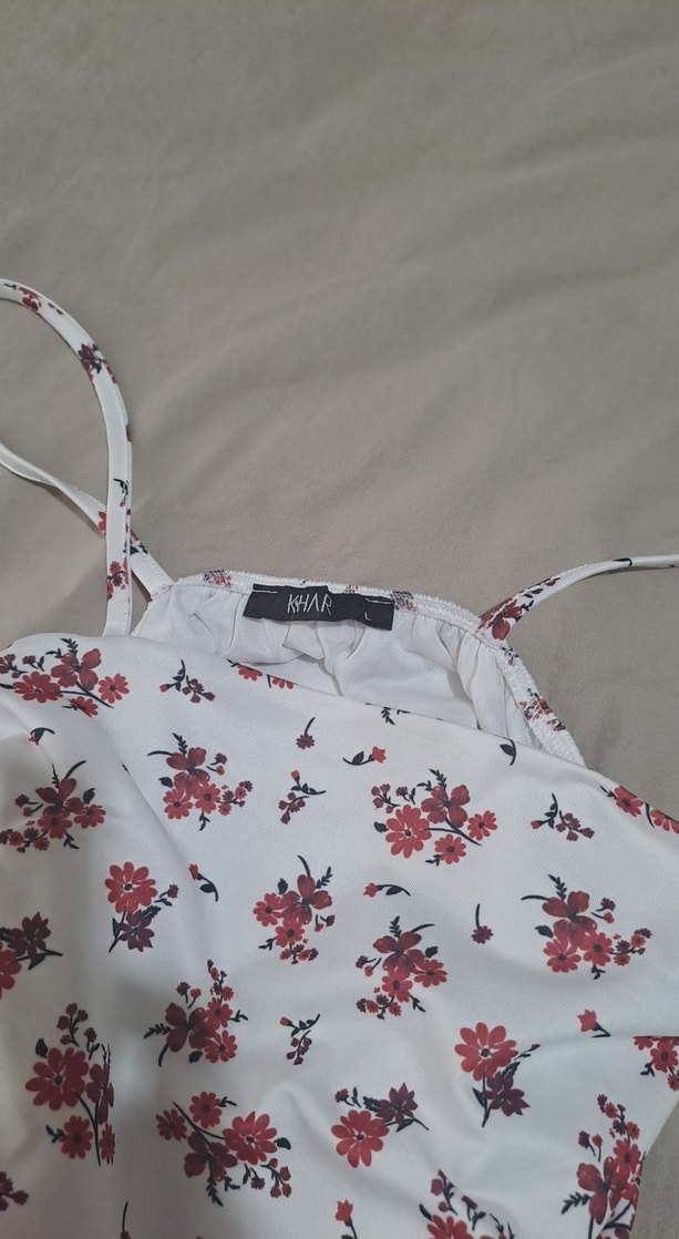 Çiçek Desenli Beyaz Mini Elbise - Görsel 2