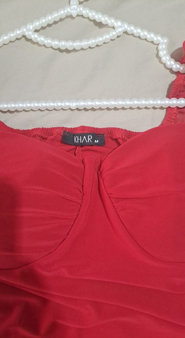 Kırmızı Drapeli Uzun Kollu Midi Elbise - Görsel 2