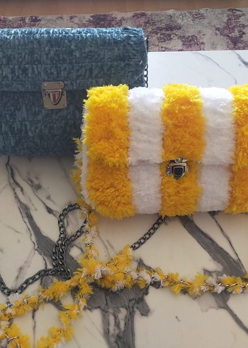 Sarı Beyaz Örgü Bohem Çanta - Görsel 3