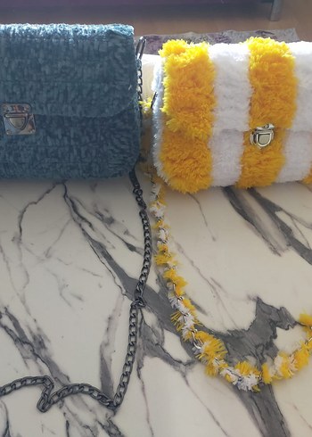 Sarı Beyaz Örgü Bohem Çanta - Görsel 2