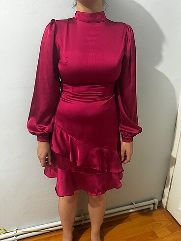 Fuşya- bordo mini davet elbisesi