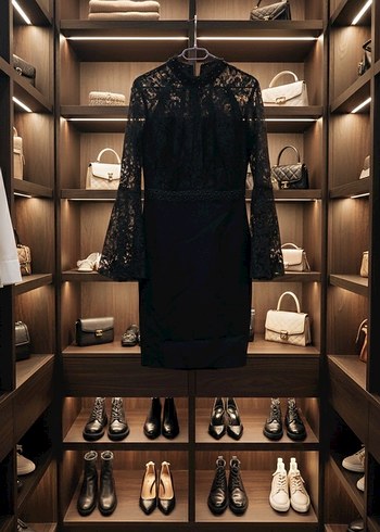 Dantel Detaylı Siyah Midi Elbise - Görsel 3