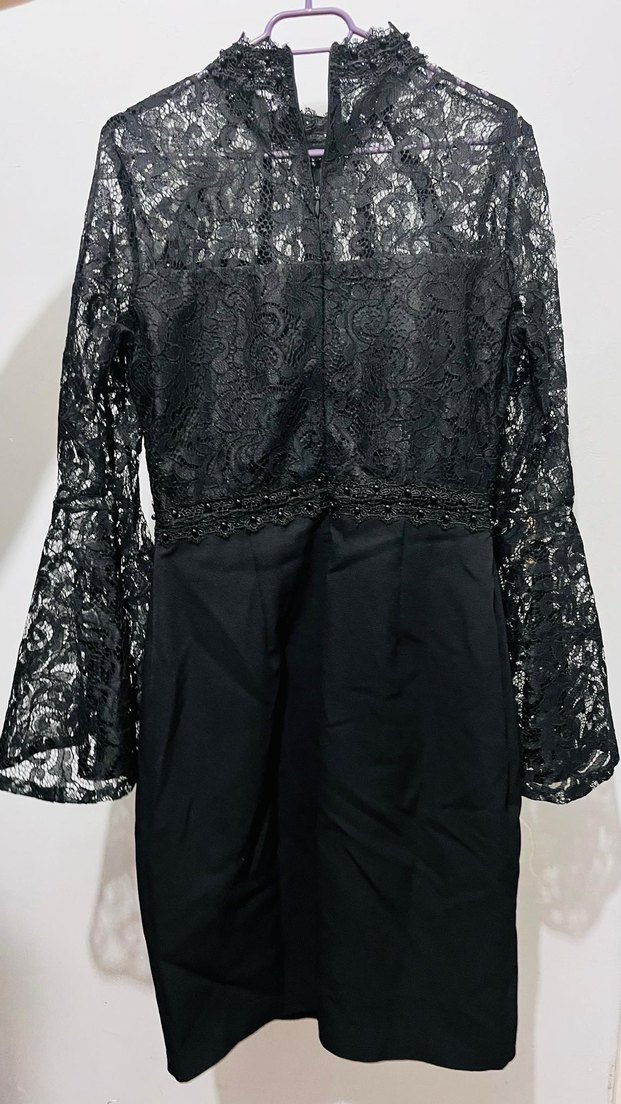 Dantel Detaylı Siyah Midi Elbise - Görsel 5