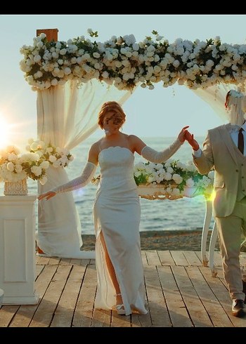 Bohem Beyaz Uzun Kollu A Kesim Gelinlik - Görsel 3