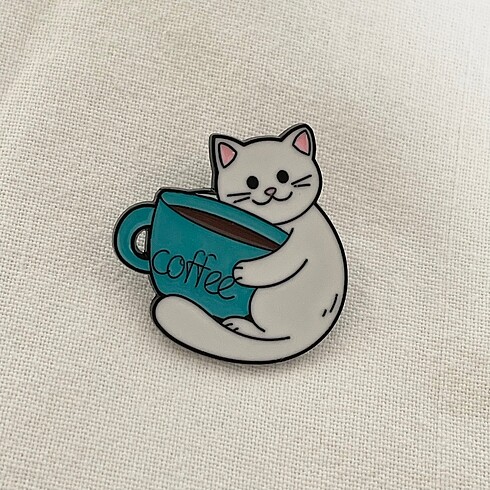 Kahve Kedi Metal Rozet Broş
