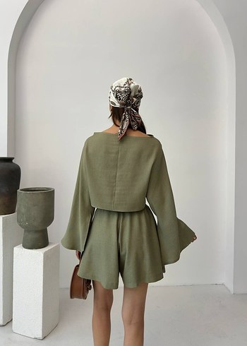 Trendyol & Milla Kadın Haki Mini Keten Salaş Tulum