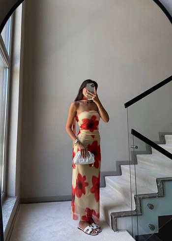 Zara Kadın Çok Renkli İnce Askılı Uzun Elbise