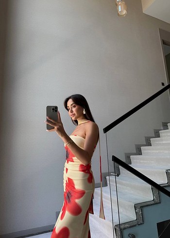 Zara Şeffaf Detaylı Strappy Uzun Elbise
