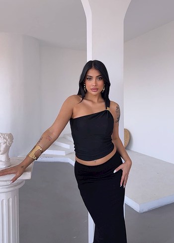 Siyah Straplez Mini Crop Top