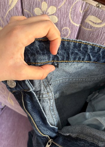 s Beden Geniş Kesim Bağcıklı Mavi Kadın Kot Pantolon