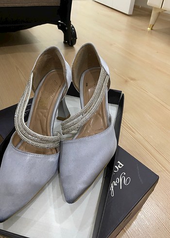 Gri Stiletto Topuklu Kadın Abiye Ayakkabı - Görsel 3