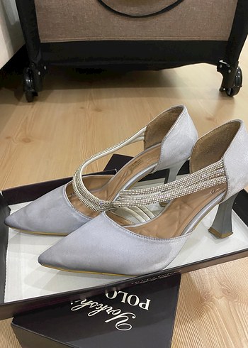 Gri Stiletto Topuklu Kadın Abiye Ayakkabı - Görsel 2