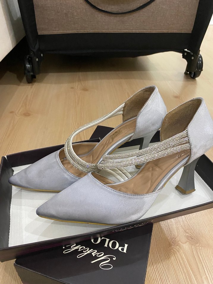 Gri Stiletto Topuklu Kadın Abiye Ayakkabı - Görsel 2