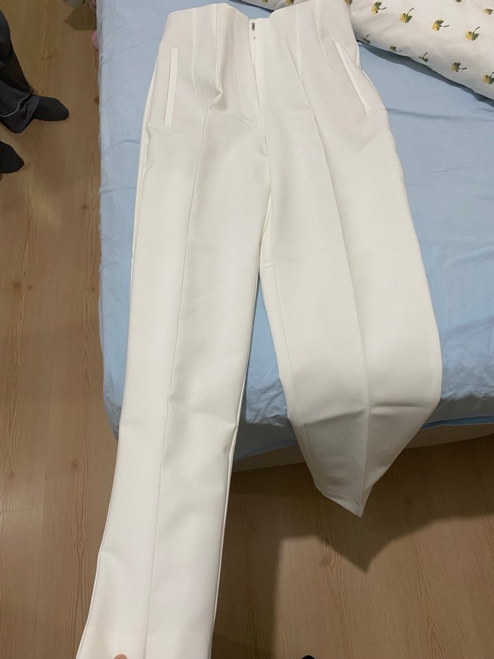 Beyaz Midi Kumaş Pantolon Fermuarlı - Görsel 2