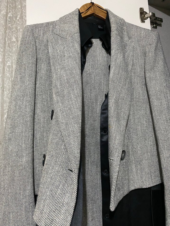 Gri Uzun Kollu Kadın Blazer Ceket - Görsel 3