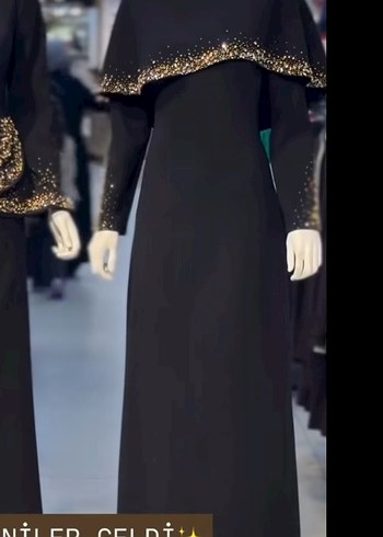 Uzun Kollu, İşlemeli Siyah Abiye Elbise - Görsel 2