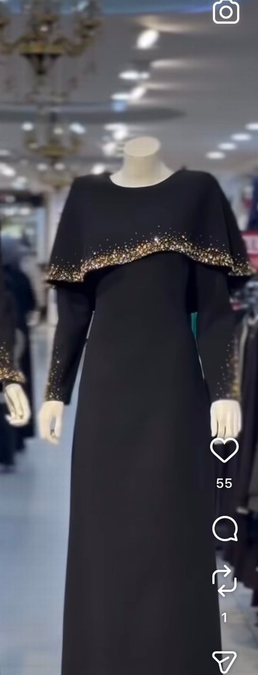 Uzun Kollu, İşlemeli Siyah Abiye Elbise - Görsel 4