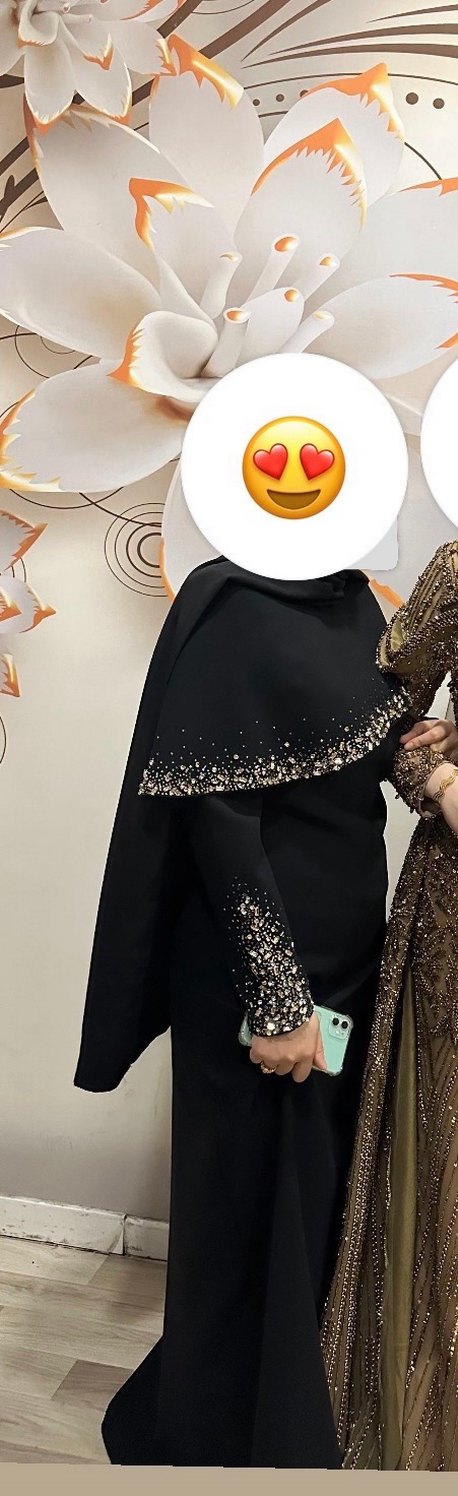 Uzun Kollu, İşlemeli Siyah Abiye Elbise - Görsel 5