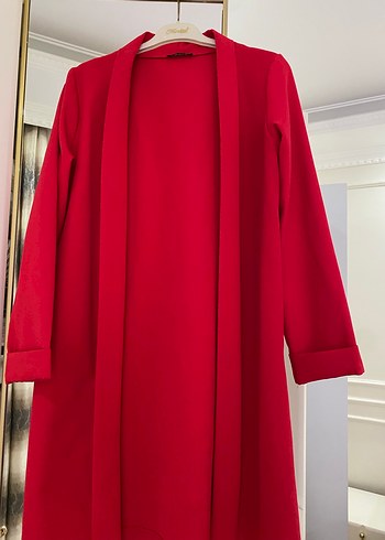 Klasik Kırmızı Uzun Kadın çeket - Görsel 2