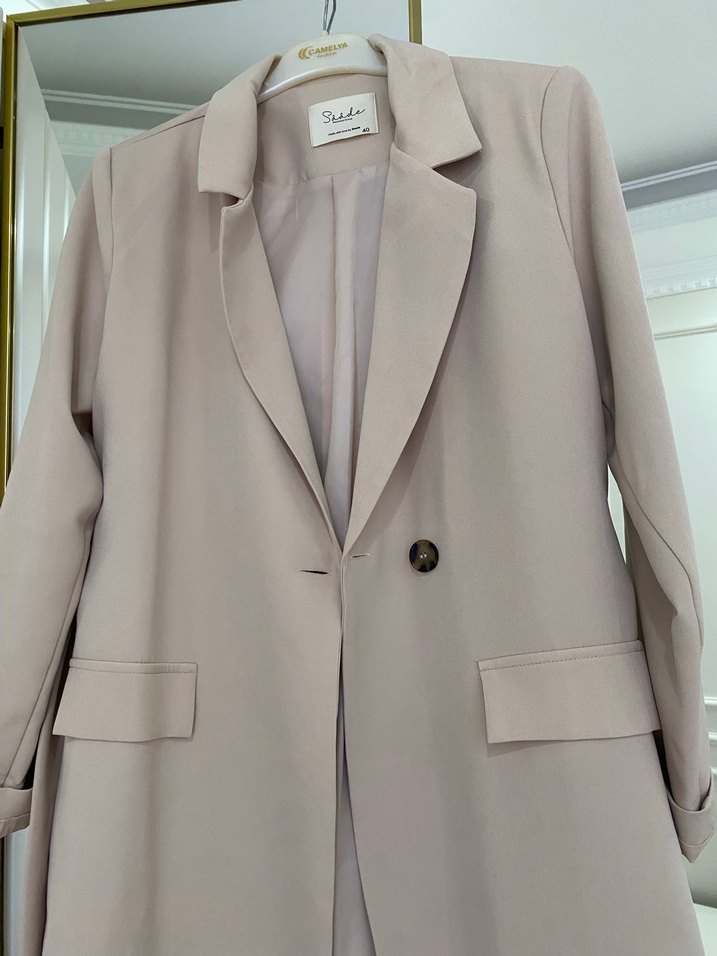 Bej Kadın Uzun Kollu Düğmeli Blazer - Görsel 2