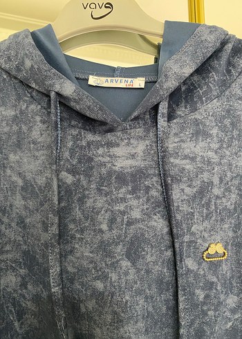 Kadın Mavi Batik Desenli Uzun Kapüşonlu Takım - Görsel 4