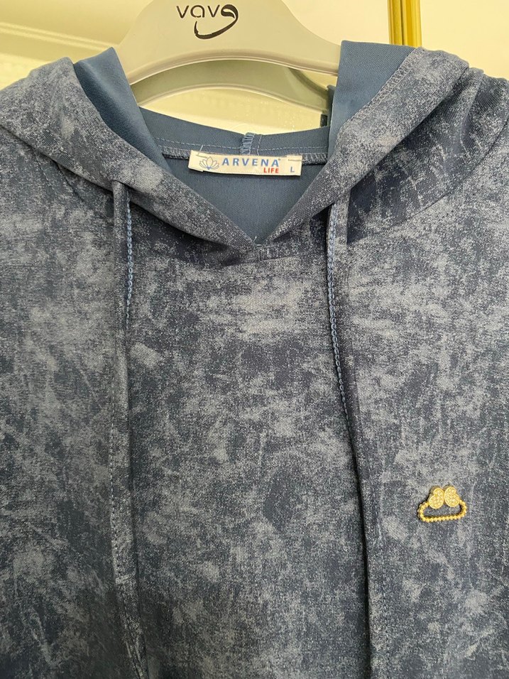 Kadın Mavi Batik Desenli Uzun Kapüşonlu Takım - Görsel 4