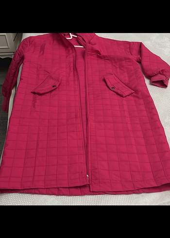 Pembe Kapüşonlu Midi Kadın mont - Görsel 2