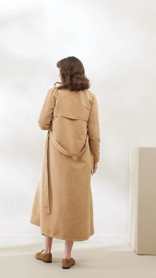 Bej Uzun Kadın Trençkot - Görsel 2