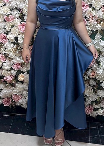 Lacivert Drapeli Uzun Abiye Elbise - Görsel 4