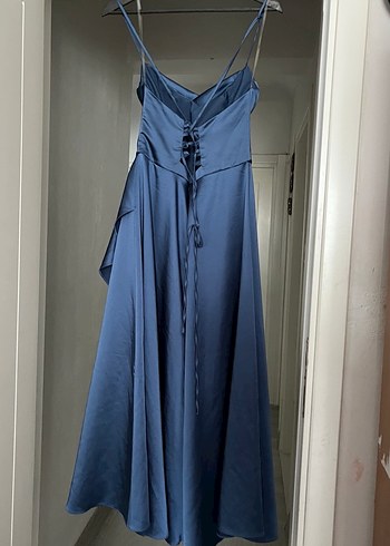 Lacivert Drapeli Uzun Abiye Elbise - Görsel 3