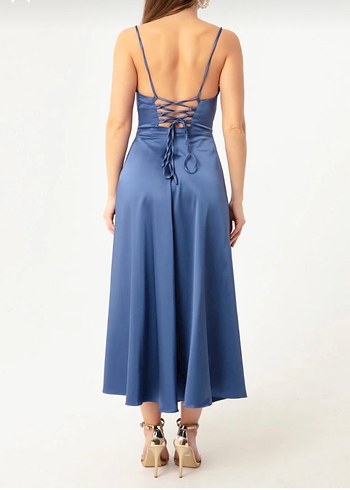 Lacivert Drapeli Uzun Abiye Elbise - Görsel 6