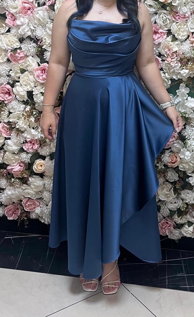 Lacivert Drapeli Uzun Abiye Elbise - Görsel 4